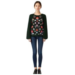 Black Floral Embroidered Cottagecore Sweater Pullover Art To Wear Artisanal
